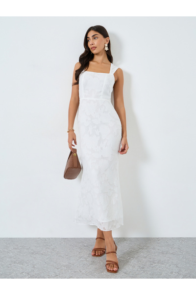 Take Two By Styli Solid All-Lace Square Neck Cami Midi Dress