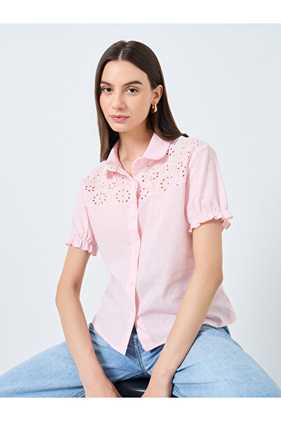 Take Two By Styli Embroidered Puff Sleeve Buttoned Shirt