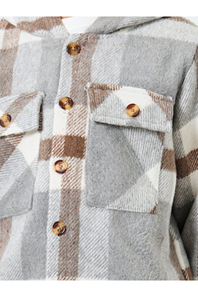 Styli Boys Grey Checkered Hooded Jacket