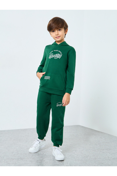 Styli Boys Green Graphic Print Hoodie and Joggers Set