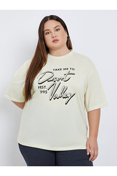 Styli Plus Size Yellow Graphic Print T-Shirt