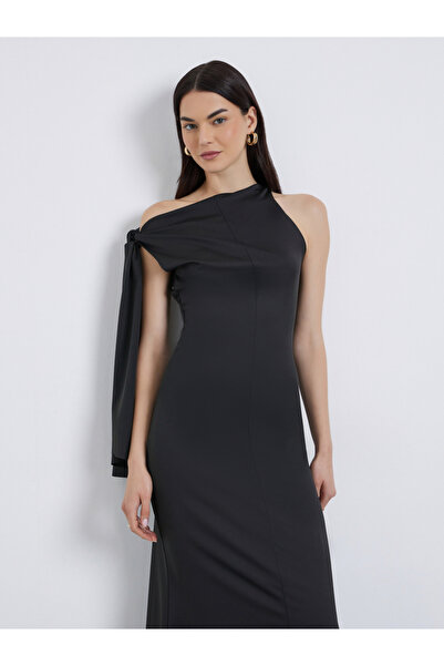 Take Two By Styli Solid Asymmetric Neck Sleeveless Midi Dress