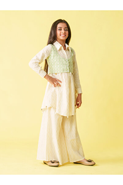 Maithili By Styli Sequin Detail Long Sleeve Kurta, Pants and Jacket Set