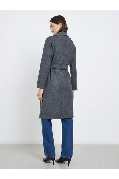 Styli Charcoal Regular Fit Knee-Length Coat
