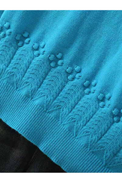 Take Two By Styli Plus Size Blue Solid Round Neck Knit Sweater