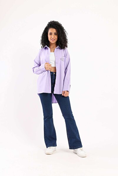 CARINA Solid Button-Front Long-Sleeve Shirt