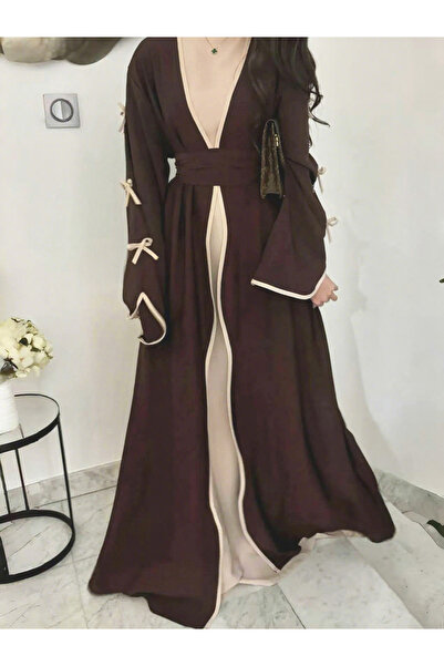 Take Two By Styli Bow Detail Open Front Abaya with Belt Set