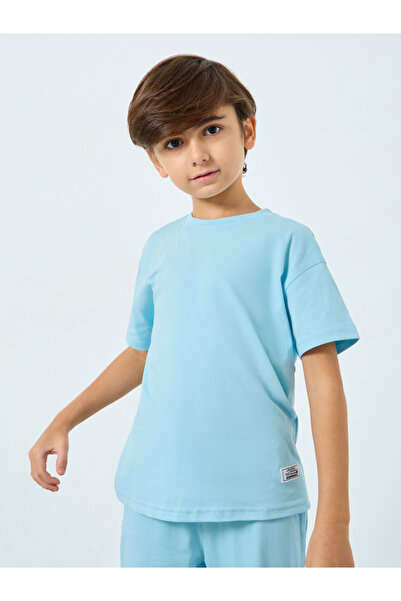 Styli Boys Light Blue Solid T-Shirt and Joggers Set