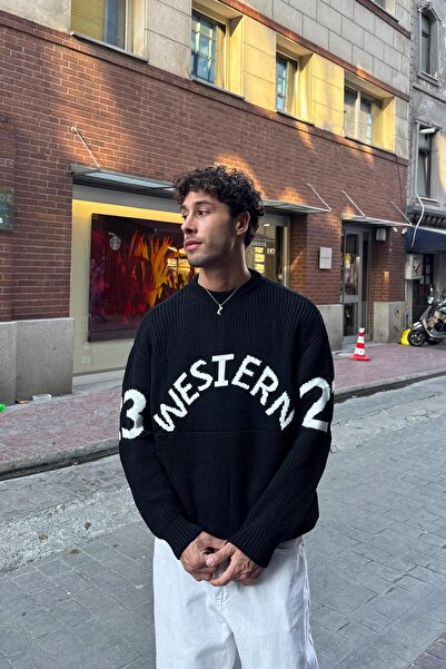 Flaw Wear سترة تريكو سوداء مطرزة على الطراز الغربي