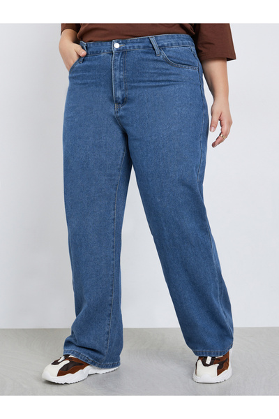 Styli Plus Size Mid Rise Wide Leg Jeans