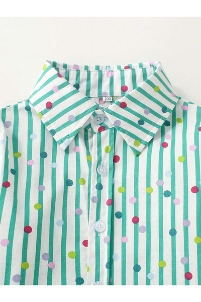 Take Two By Styli Boys Green Striped Polka Print Shirt