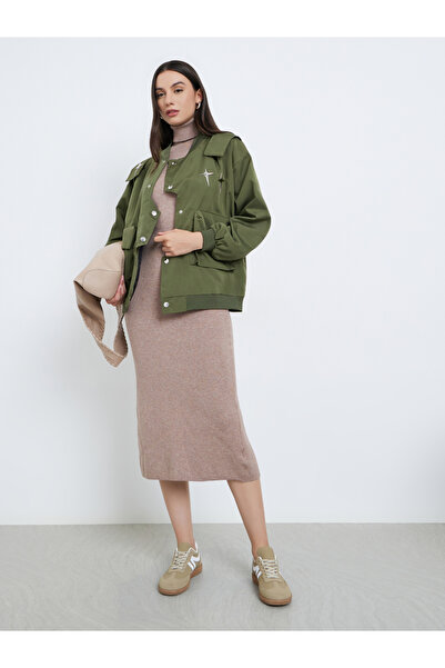 Styli Green Metal Stud Accent Utility Jacket