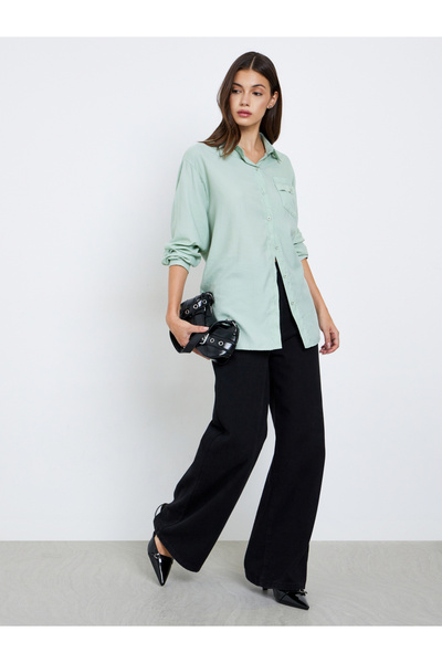Styli قميص أخضر قصة فضفاضة بأكمام طويلة