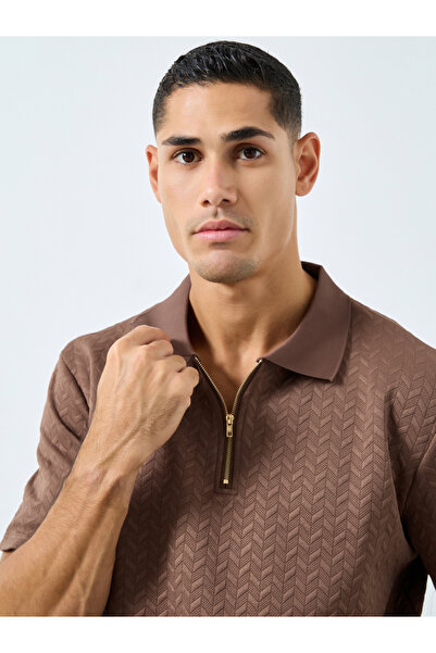 Styli Relaxed Fit Quarter Zip Pique Polo