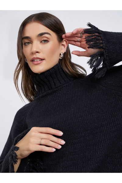 Styli Black Fringe Hem Sweater