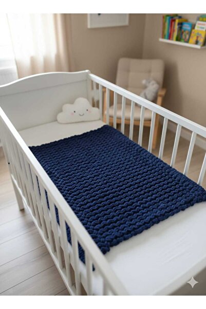 elviano Alize Soft Knitted Baby Blanket-Dark Blue