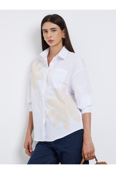 Take Two By Styli Women White Floral Print Shirt