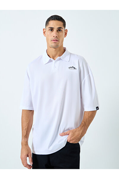 Styli White Embroidered Oversized Polo Shirt