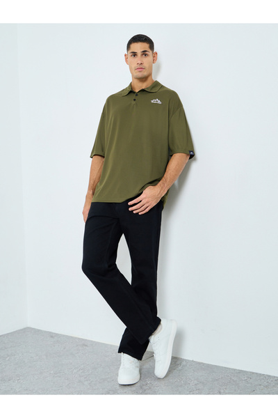 Styli Olive Embroidered Oversized Polo Shirt