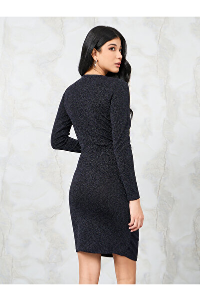 Styli Ruched Front Glitter Look Sheath Mini Dress