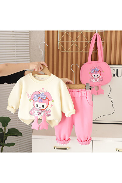 nannie Set fete bluză crem și pantaloni roz mac - 2-3 ani