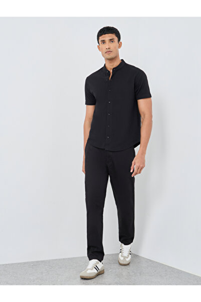 Styli Men Black Micro Cotton Pique Knit Shirt