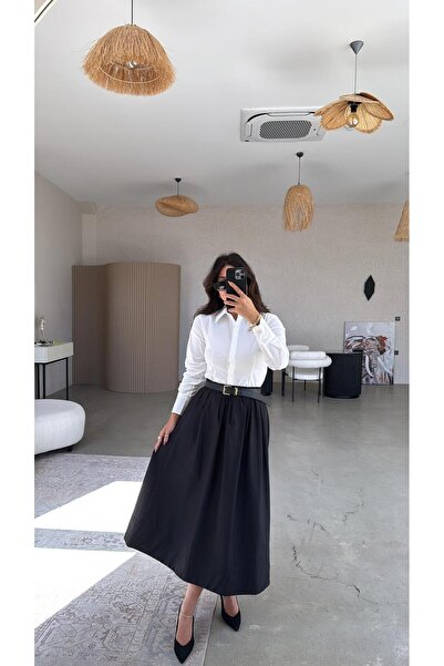 Buket Teke Fusta midi din poplin negru