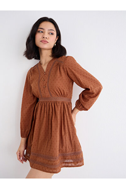 Styli Schiffli Detail Dobby Mini Dress