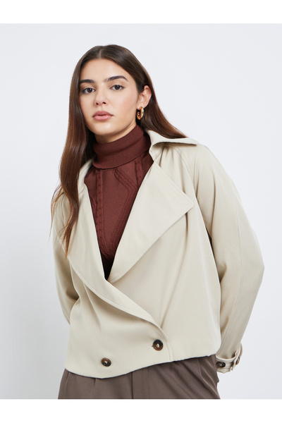 Styli Women Cream Boxy Fit Trench Jacket