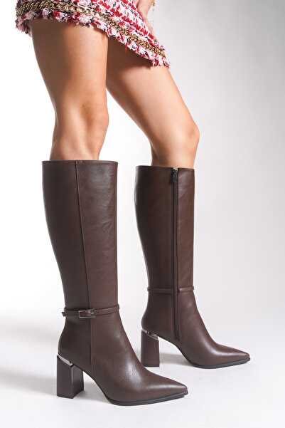 Riccon Kadın Sivri Burun Çizme 0012074 Kahverengi