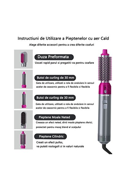 VANTHEIR Electric Volume Brush with Hot Air One Step 5in1, VANTHEIR, 1000 W, 5 Accessories