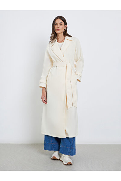 Styli Off White Maxi Belted Coat
