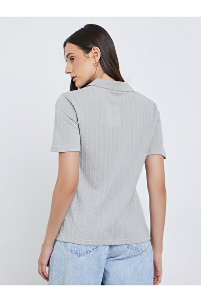 Styli Grey Knitted Relaxed Fit Polo T-Shirt