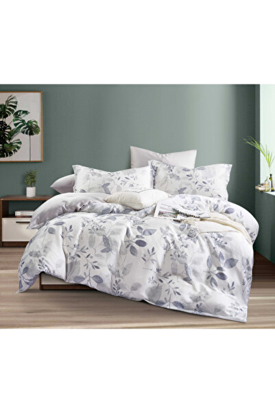 REVE طقم لحاف مزدوج من الألياف الدقيقة مطبوع أوراق شجر، مكون من 4 قطع