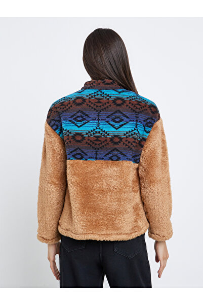 Take Two By Styli Printed Panel Furry Textured Sweatshirt