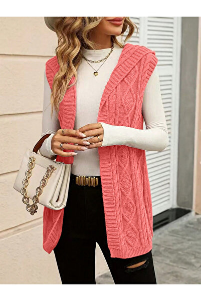 Take Two By Styli Plus Size Hooded Cable Knit Cardigan