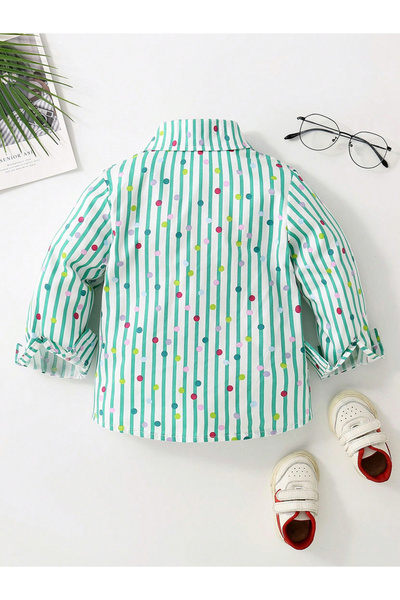 Take Two By Styli Boys Green Striped Polka Print Shirt