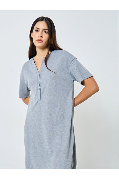 Styli Waffle Textured Placket Sleep T-Shirt Dress