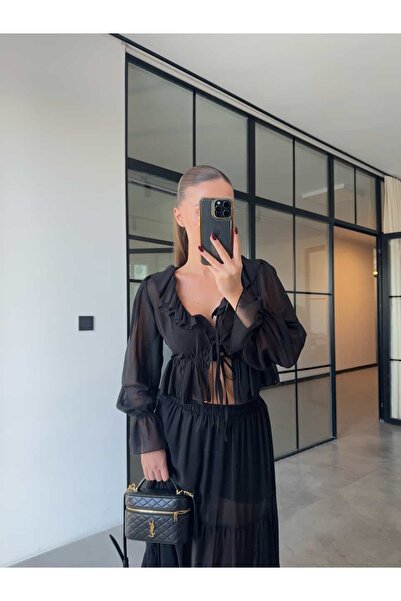 BB Bensu Buyruk Half Lining Black Chiffon Suit