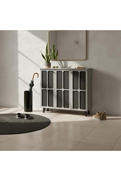 BAITY Wooden Shoe Cabinet 3 Doors 4 Shelves - Gray & Brown