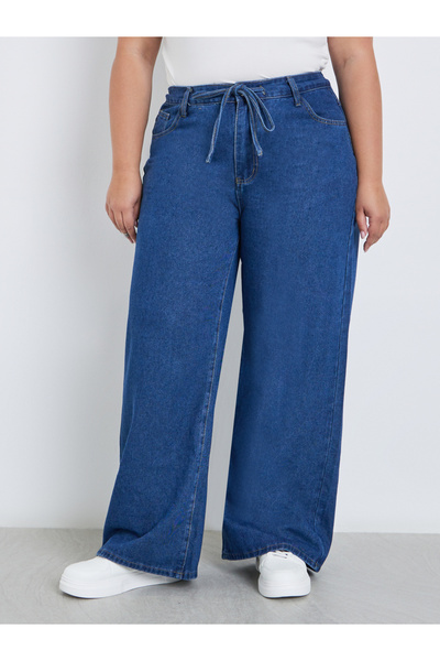 Styli Plus Wide Leg Jeans with Drawstring