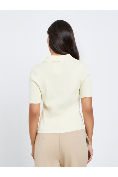 Take Two By Styli Yellow Knit Short Sleeve Polo Top