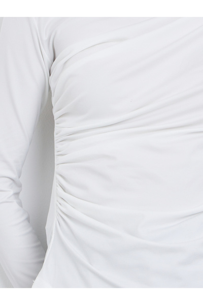 Take Two By Styli White High Neck Ruching Detail Long Sleeve Top