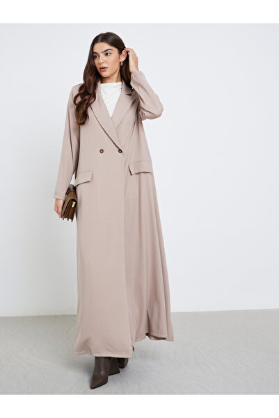 Styli عباية نسائية بتصميم طية صدر السترة مع غطاء وهمي