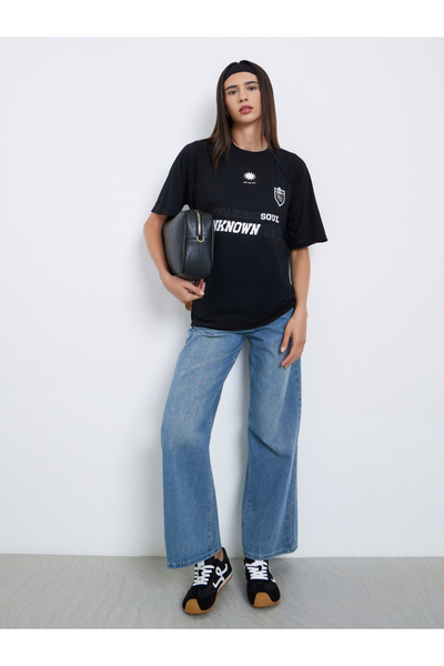 Take Two By Styli Black Slogan Oversized T-Shirt