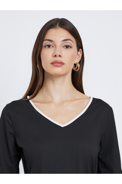 Take Two By Styli Women Black V Neck T-Shirt