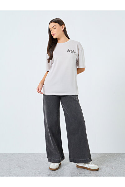 Styli Grey Slogan Detail Oversized T-Shirt