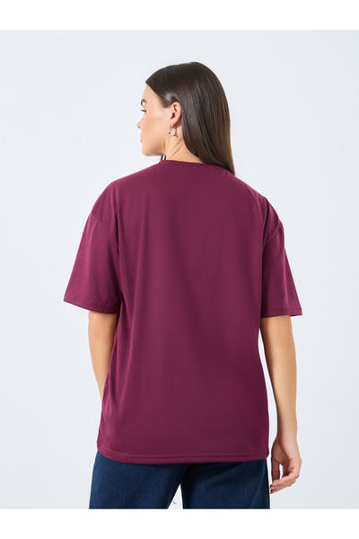 Styli Burgundy Oversized Embellished T-Shirt
