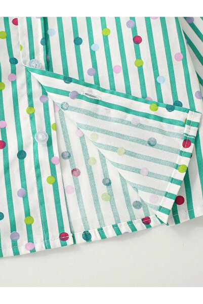 Take Two By Styli Boys Green Striped Polka Print Shirt