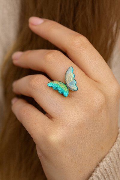 Bittox خاتم أنيق من الفولاذ المقاوم للصدأ مع شكل فراشة ذهبية اللون - خاتم فول...